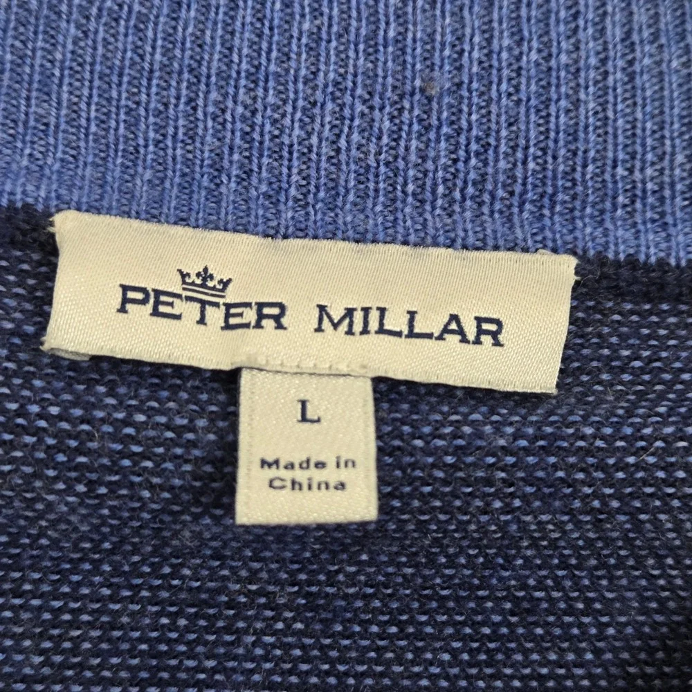 Peter Millar Sweater Mens L Blue Striped‎ Merino Wool Henley Pullover RN100308